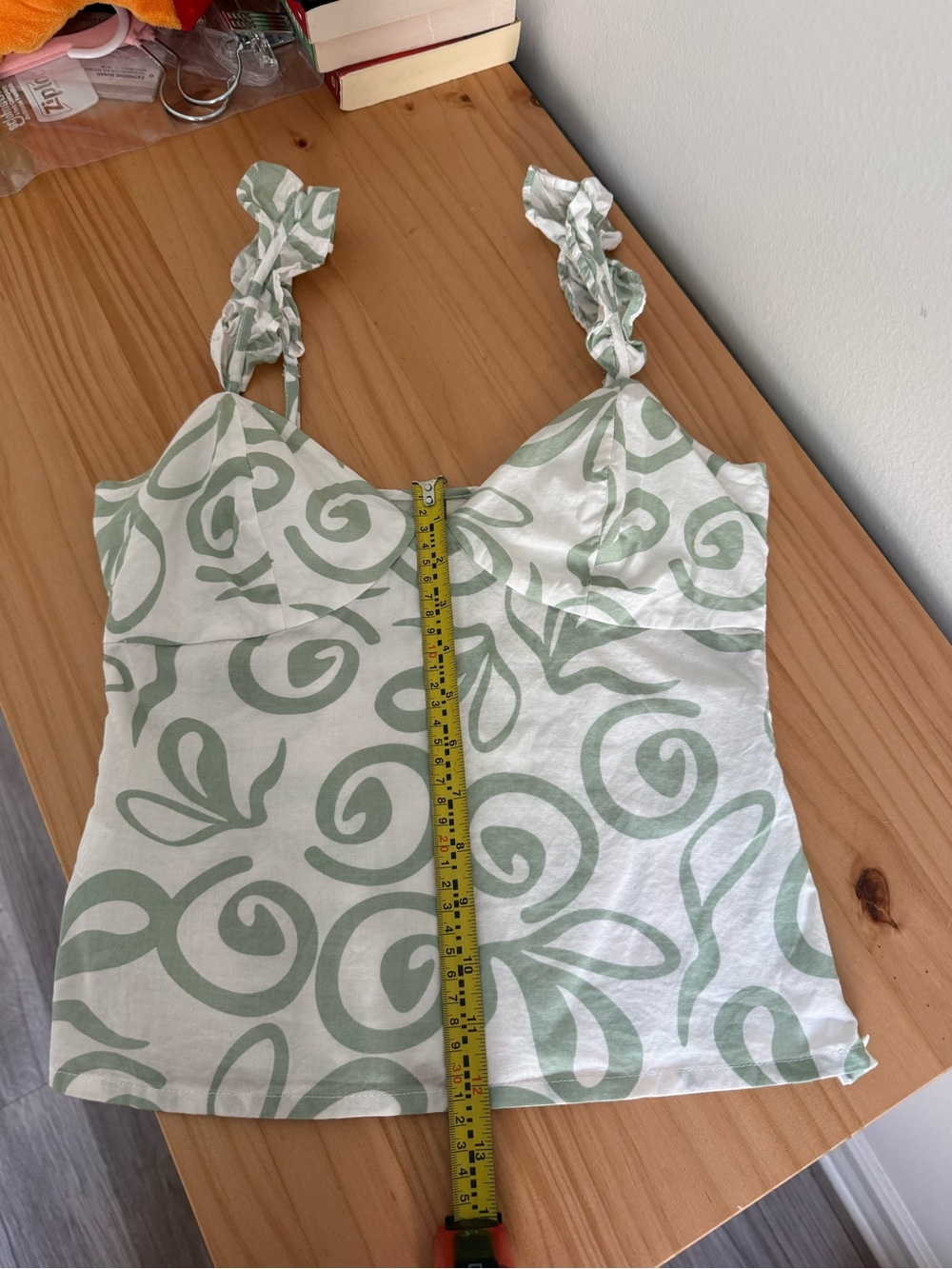 Green Swirl Print Ruffle-Strap Cami - Picture 7 of 8